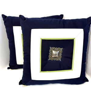 Elaine Smith Concho Navy Square Outdoor Pillow Set of 2 Southwest Medallion